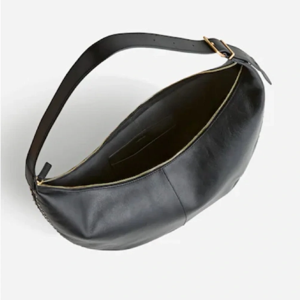 Madewell essential curve black slouch genuine leather sling hobo shoulder bag - Picture 7 of 8